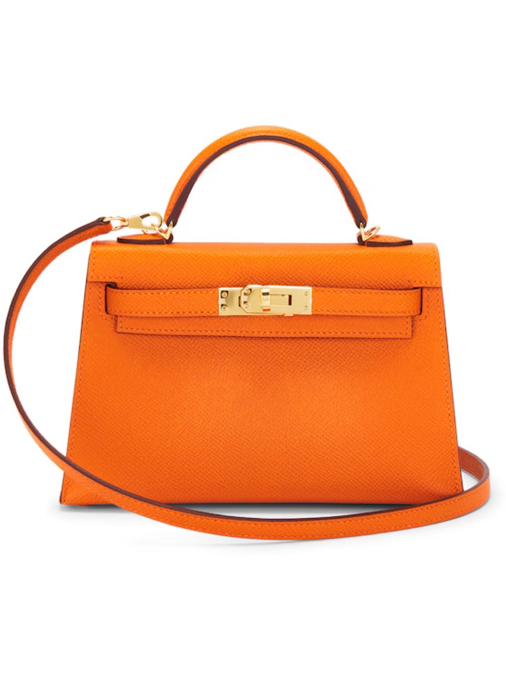 AUTHENTIC Orange Micro Kelly Top-Handle Women's Bag with Gold Hardware